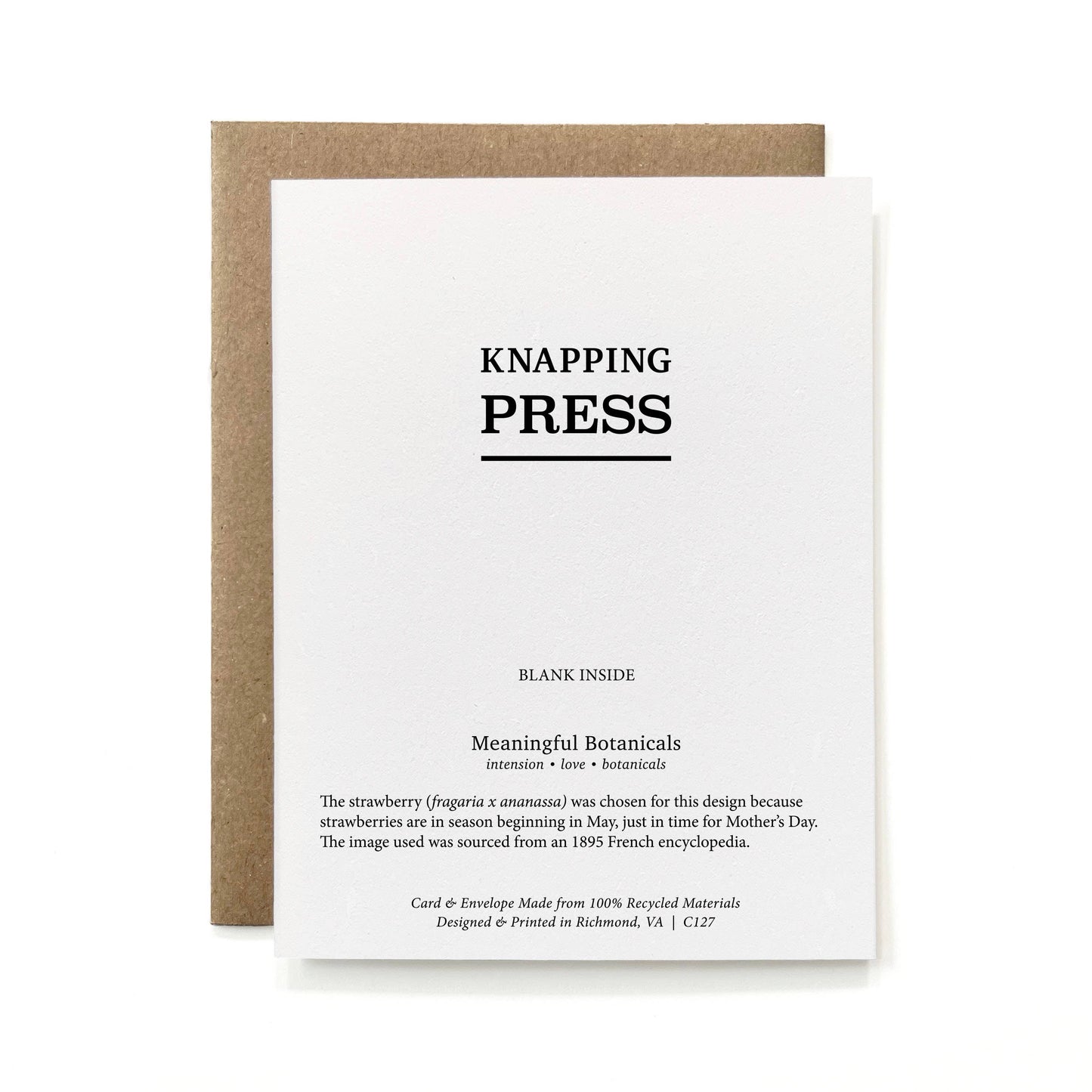 100% Recycled Botanical Mother's Day Card - B&W Strawberry: Package-free