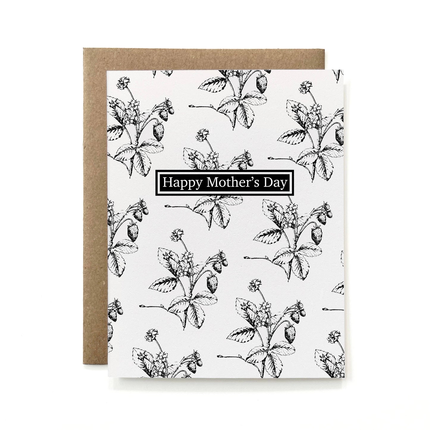 100% Recycled Botanical Mother's Day Card - B&W Strawberry: Package-free