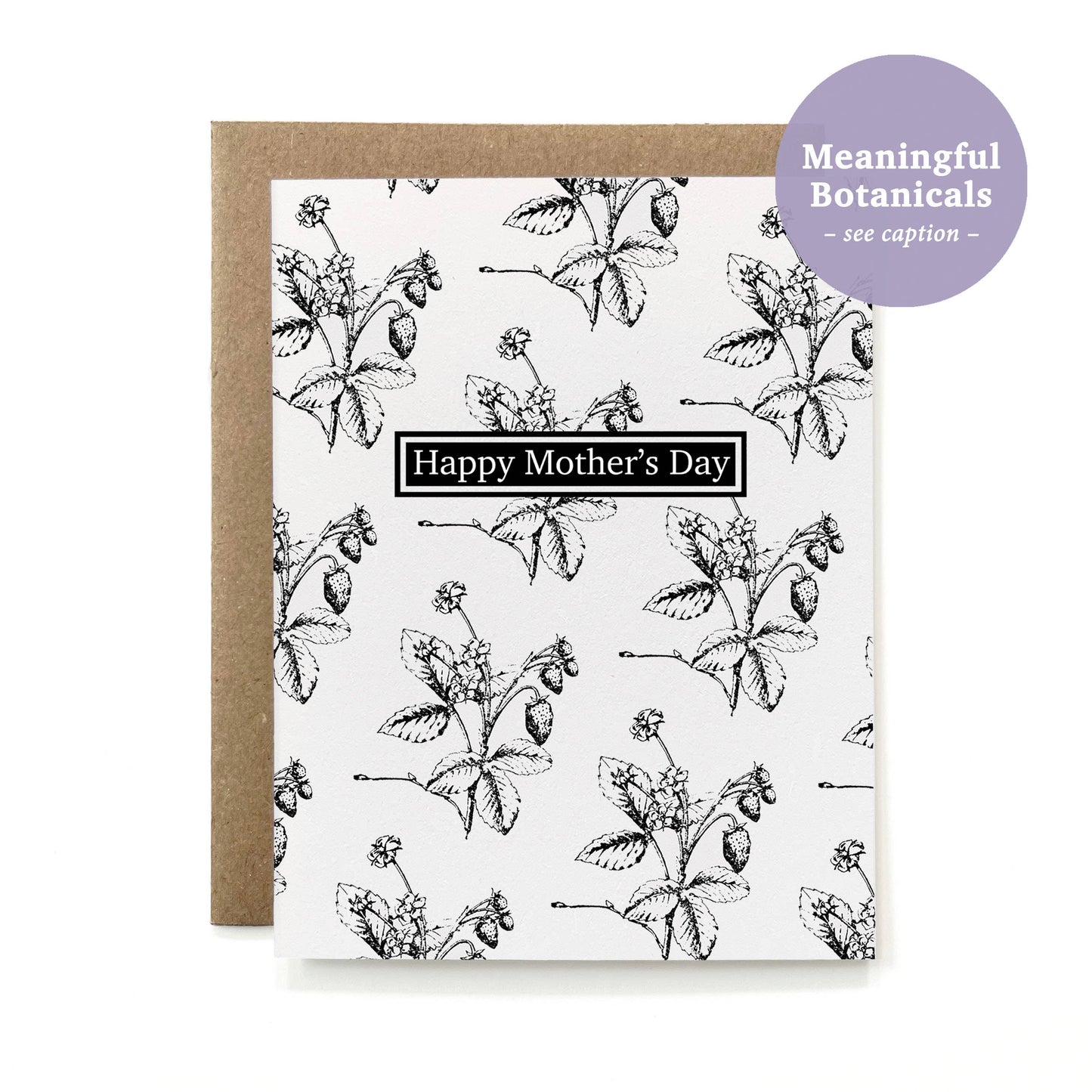 100% Recycled Botanical Mother's Day Card - B&W Strawberry: Package-free