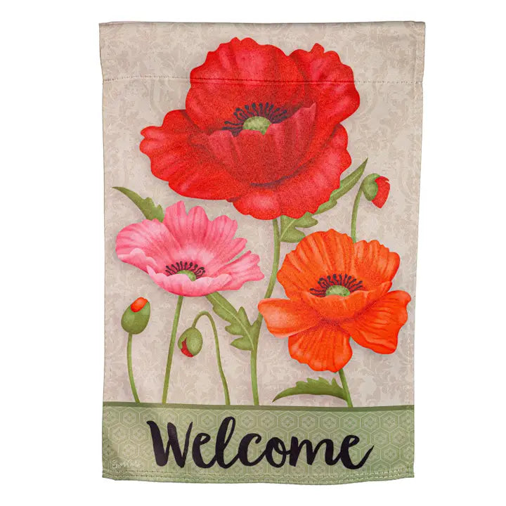 Poppy Welcome Suede Garden Flag