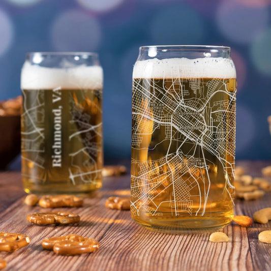 Richmond, VA - Street Map - Engraved Beer Can Glass