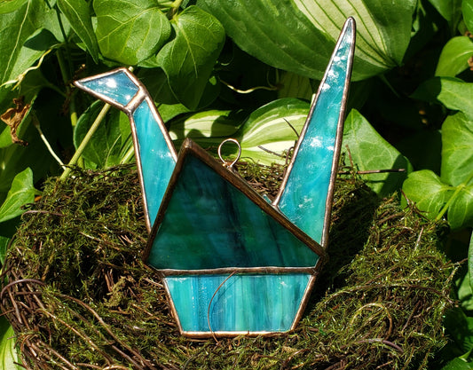 Blue/Green Stained-Glass Crane (6)