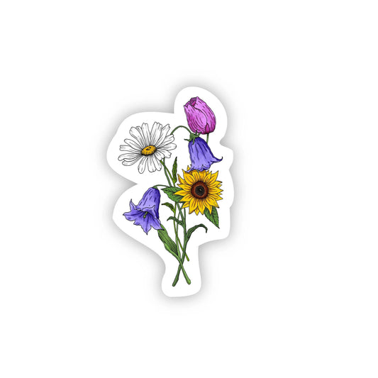 Sunflower, Daisy, Tulip & Bluebell Flower Bouquet Sticker