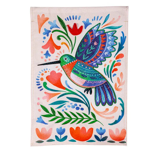 Patterned Hummingbird Linen Garden Flag