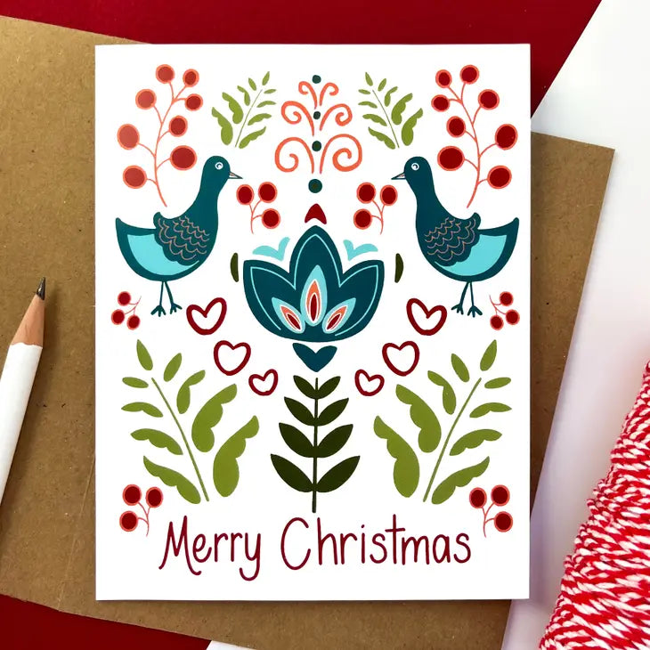 Christmas Birds + Berries Greeting Card