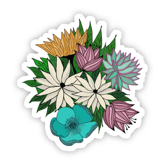 Yellow, Green, Pink & White Floral Sticker