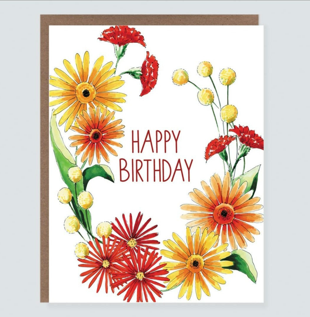 Fall Flowers Birthday Wreath Card