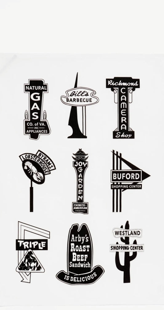 Retro Neon Signs of Richmond Tea Towel